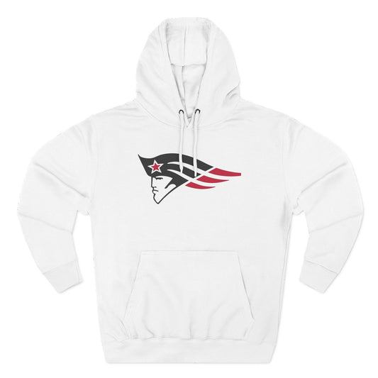 Patriotic Patriot Head Logo Hoodie — Vintage Red & Black Sports Pullover