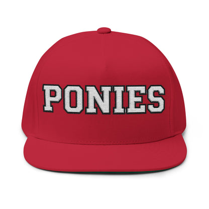 Stillwater Ponies Embroidered White Text Flat Bill Cap — School Spirit Snapback