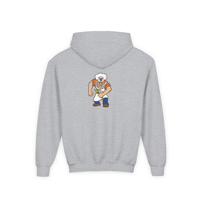 Youth Hoodie - Minneapolis Washburn Millers Orange & Blue 'W' School Logo with Mascot Back