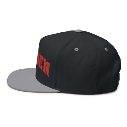 Minneapolis Camden Patriots Embroidered Red Text Flat Bill Cap — School Spirit Snapback