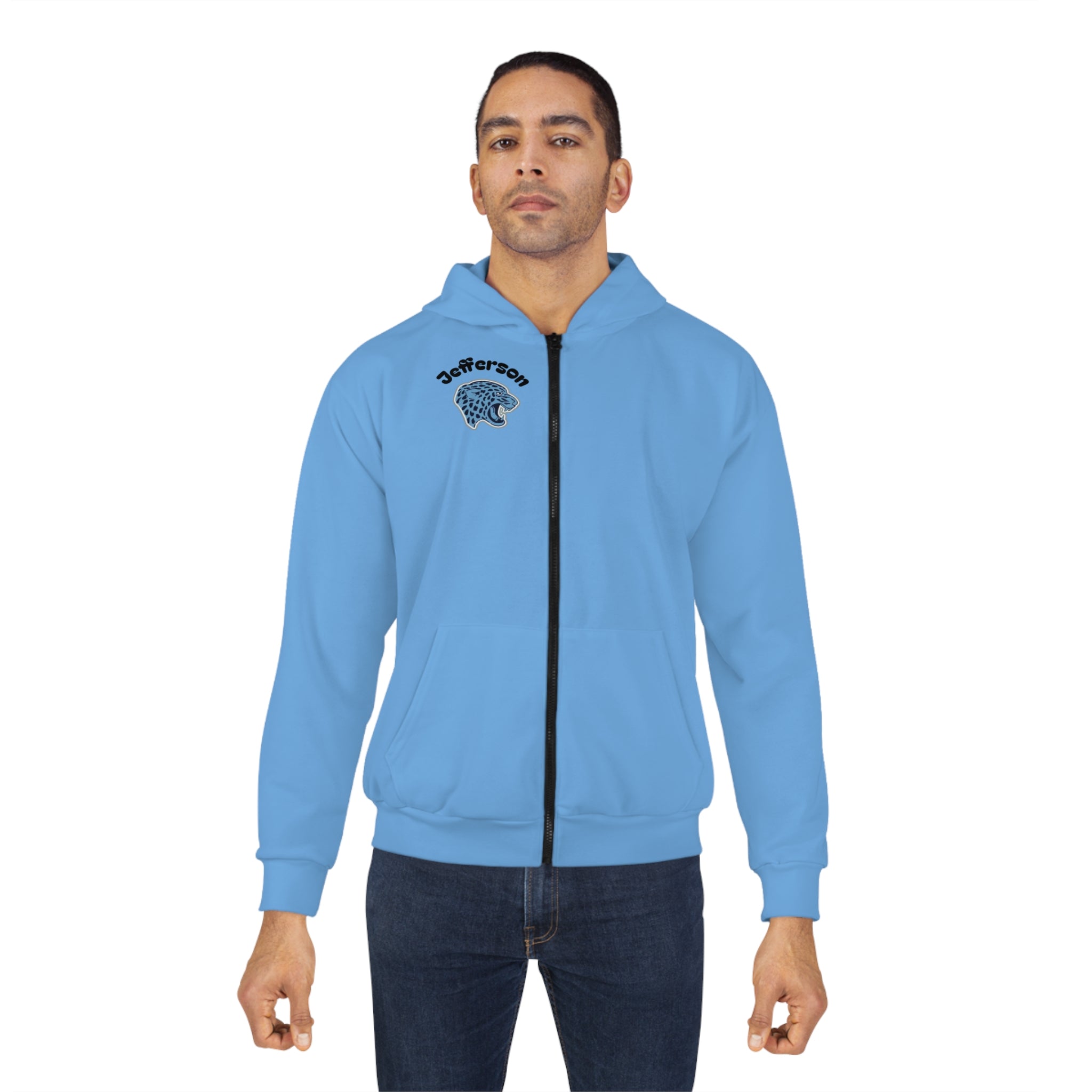 Bloomington Jefferson Jaguars Light Blue Unisex Zip Hoodie - Cozy Layer for All Occasions