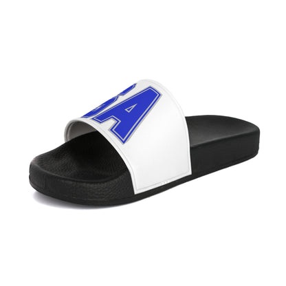 Saint Anthony Slide Sandals — Bold Blue 'SA' Athletic Pool Slides for Men