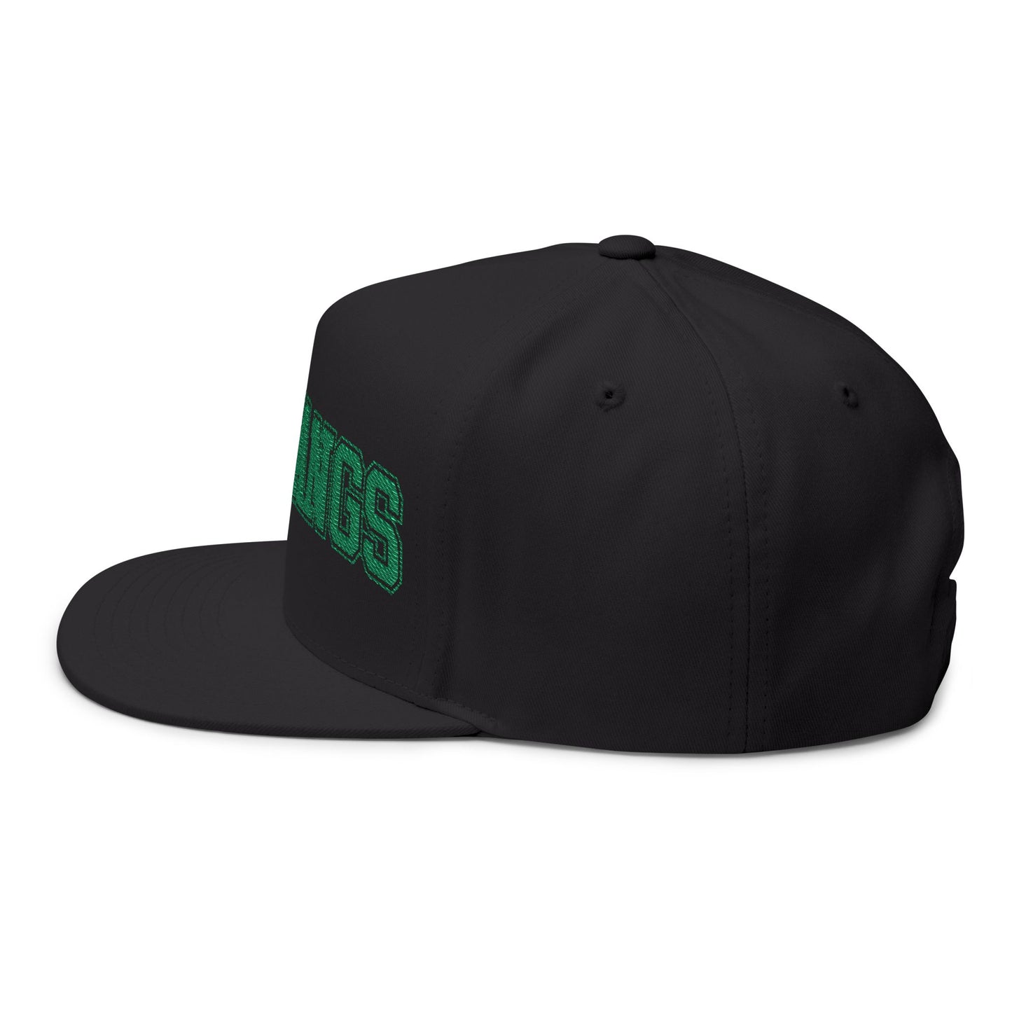Mounds View Mustangs Embroidered Green Text Flat Bill Cap — School Spirit Snapback