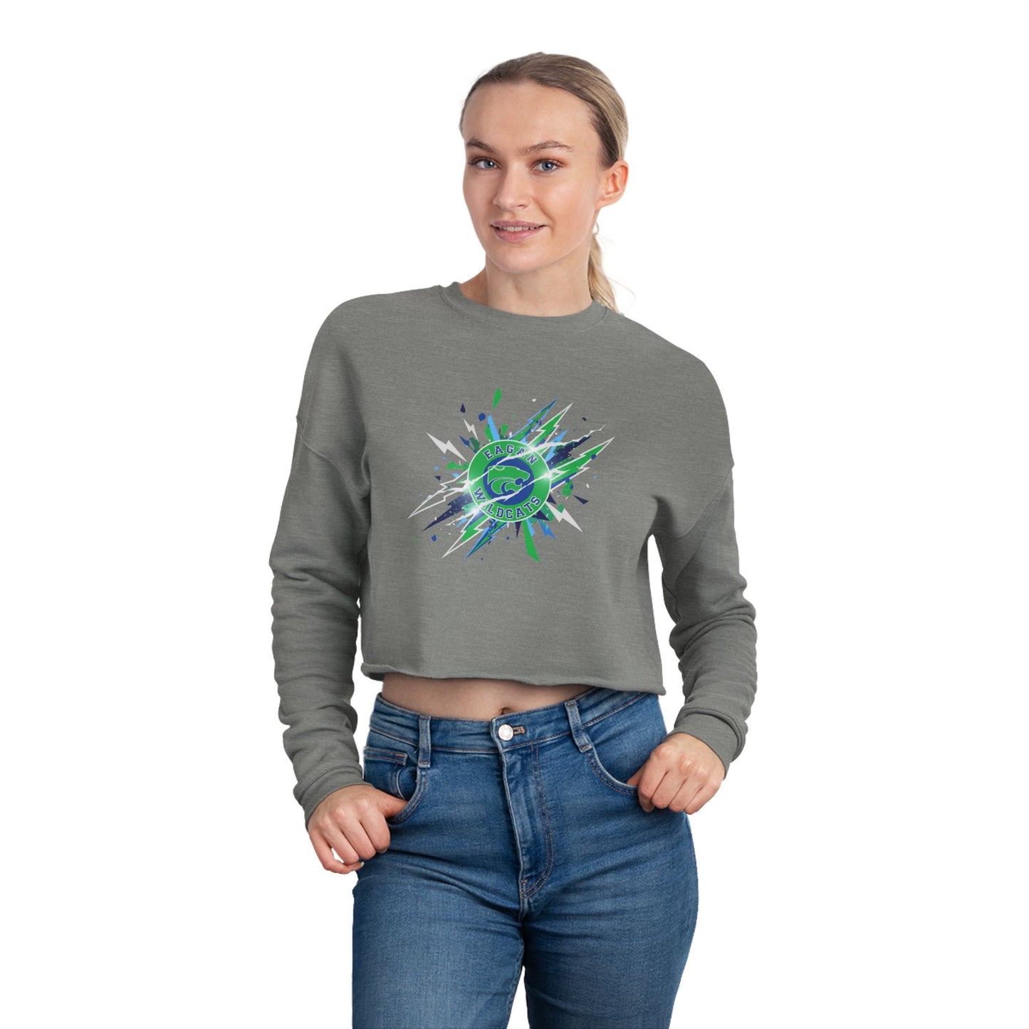 Eagan Wildcats Cropped Sweatshirt — Abstract Green Burst Graphic