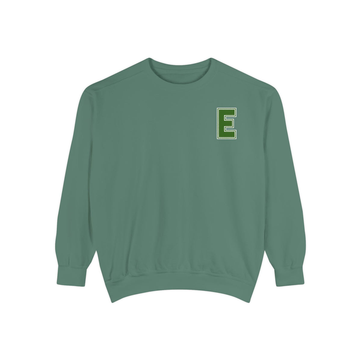Edina Hornets Embroidered Letter E Sweatshirt — Green Varsity Patch Crewneck