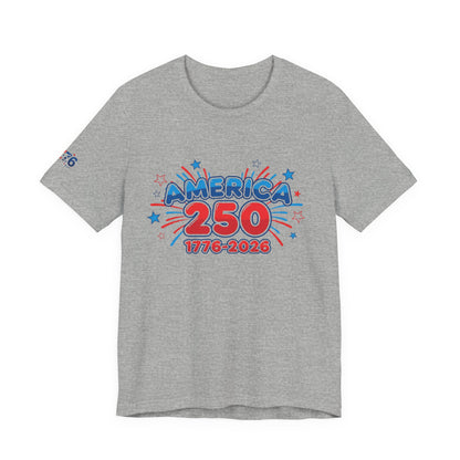 250th anniversary tee featuring bold graphic design celebrating America's milestone 1776-2026.