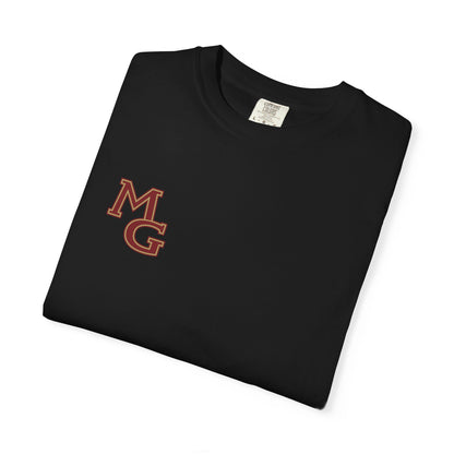 Maple Grove Crimson Chest Logo T‑Shirt — Minimal Monogram Graphic Tee