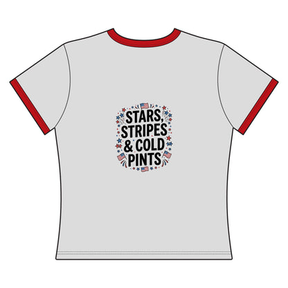 Women's Crop Tee — Stormy's Pub & Grub “Stars, Stripes & Cold Pints” Patriotic Bar Shirt