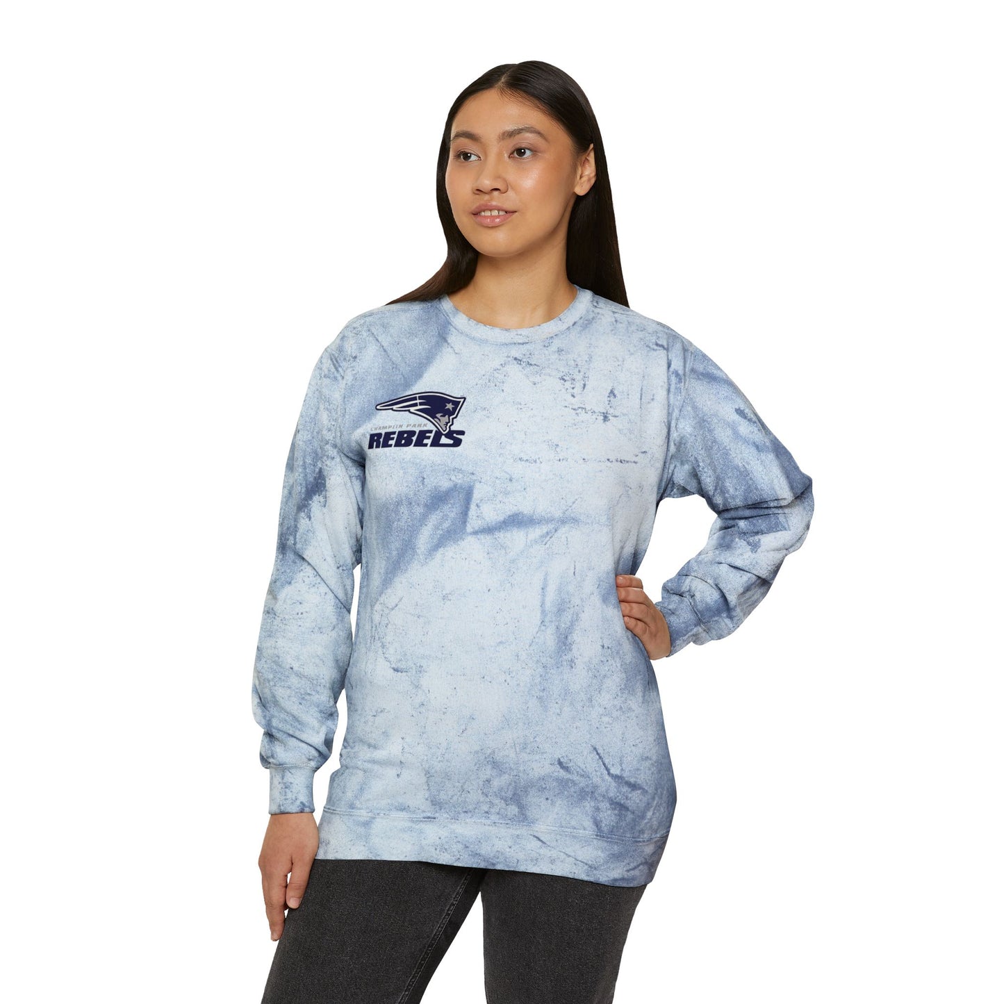 Champlin Park Rebels Color Blast Crewneck Sweatshirt for a Vibrant Vibe, Unisex Tie-Dye Fashion