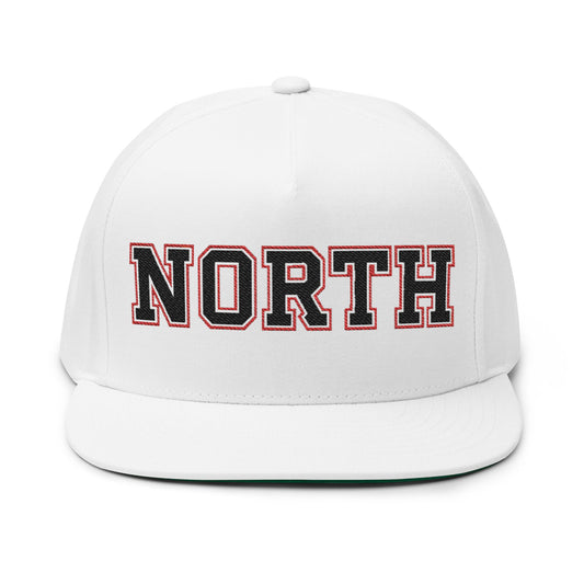 Lakeville North Panthers cap in white with bold 'NORTH' embroidery, flat bill design, adjustable snapback.
