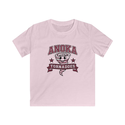 Anoka Tornadoes kids t-shirt in light pink with playful tornado graphic and charming design for young adventurers.
