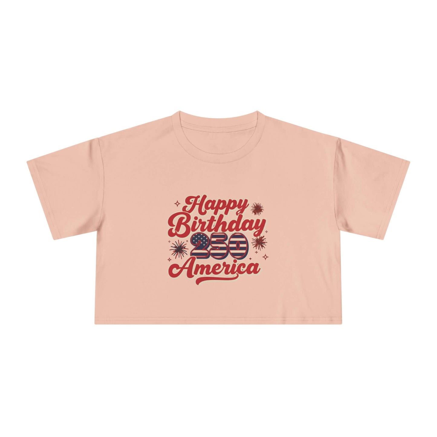 Patriotic Women's Crop Tee with vintage design saying 'Happy Birthday America' perfect for summer celebrations.