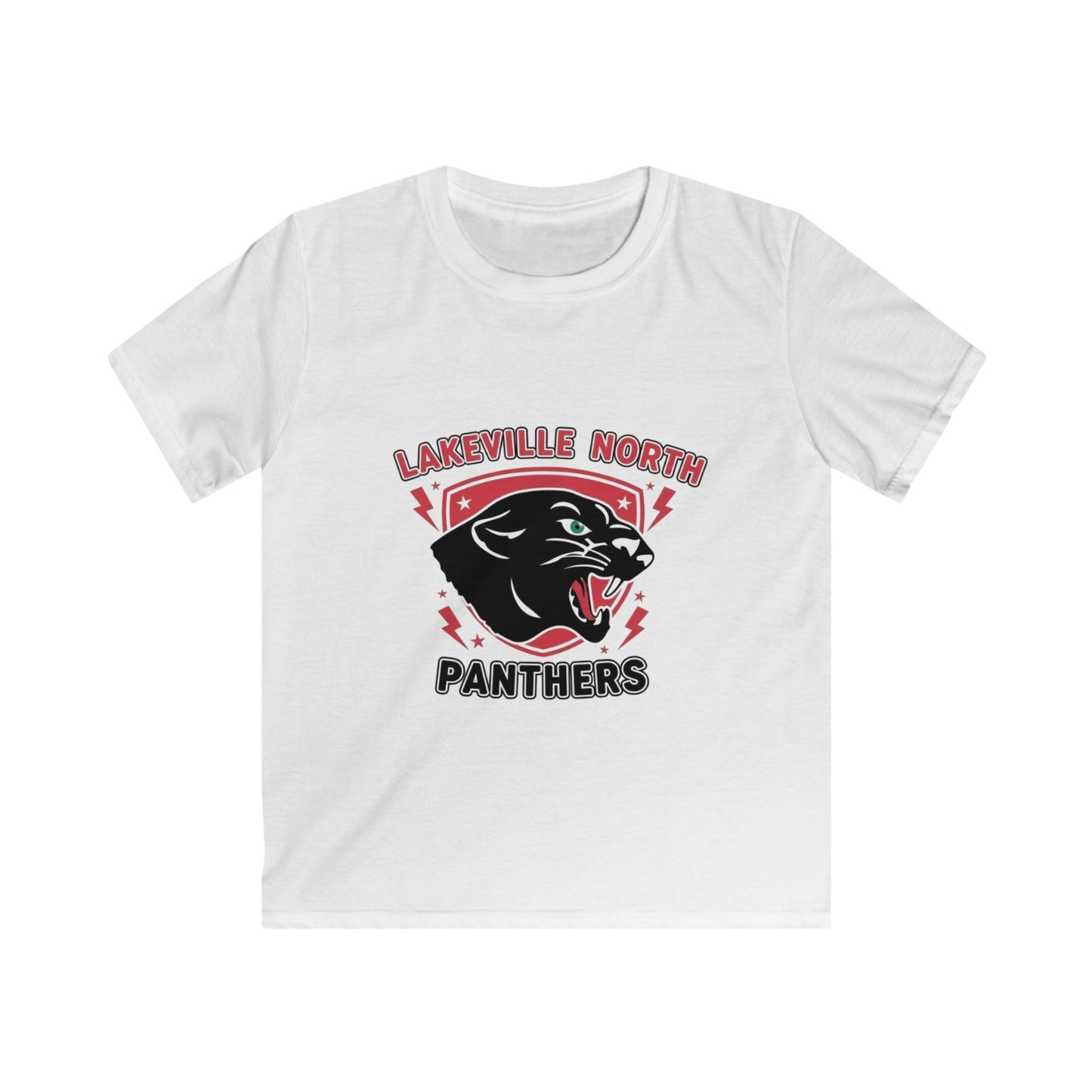 Lakeville North Panthers kids t-shirt in white featuring a bold panther graphic for young fans.