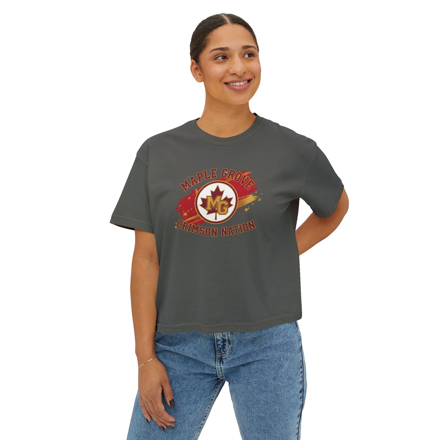 Maple Grove Crimson Stylish Women's Boxy Tee  - Casual & Comfy