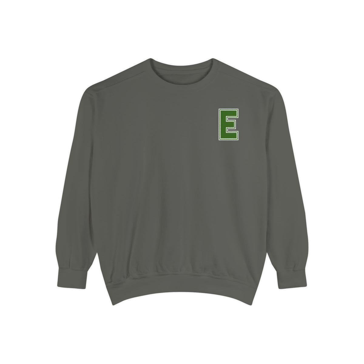Edina Hornets Embroidered Letter E Sweatshirt — Green Varsity Patch Crewneck