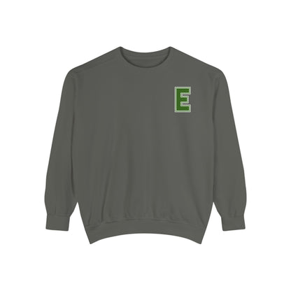 Edina Hornets Embroidered Letter E Sweatshirt — Green Varsity Patch Crewneck