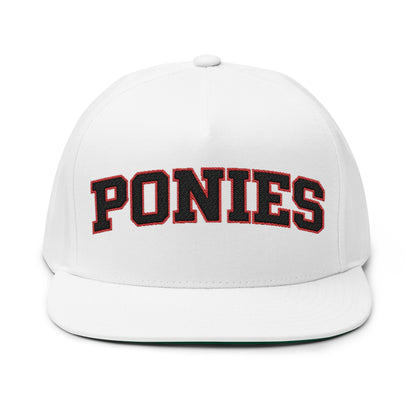 Stillwater Ponies Embroidered Black Text Flat Bill Cap — School Spirit Snapback