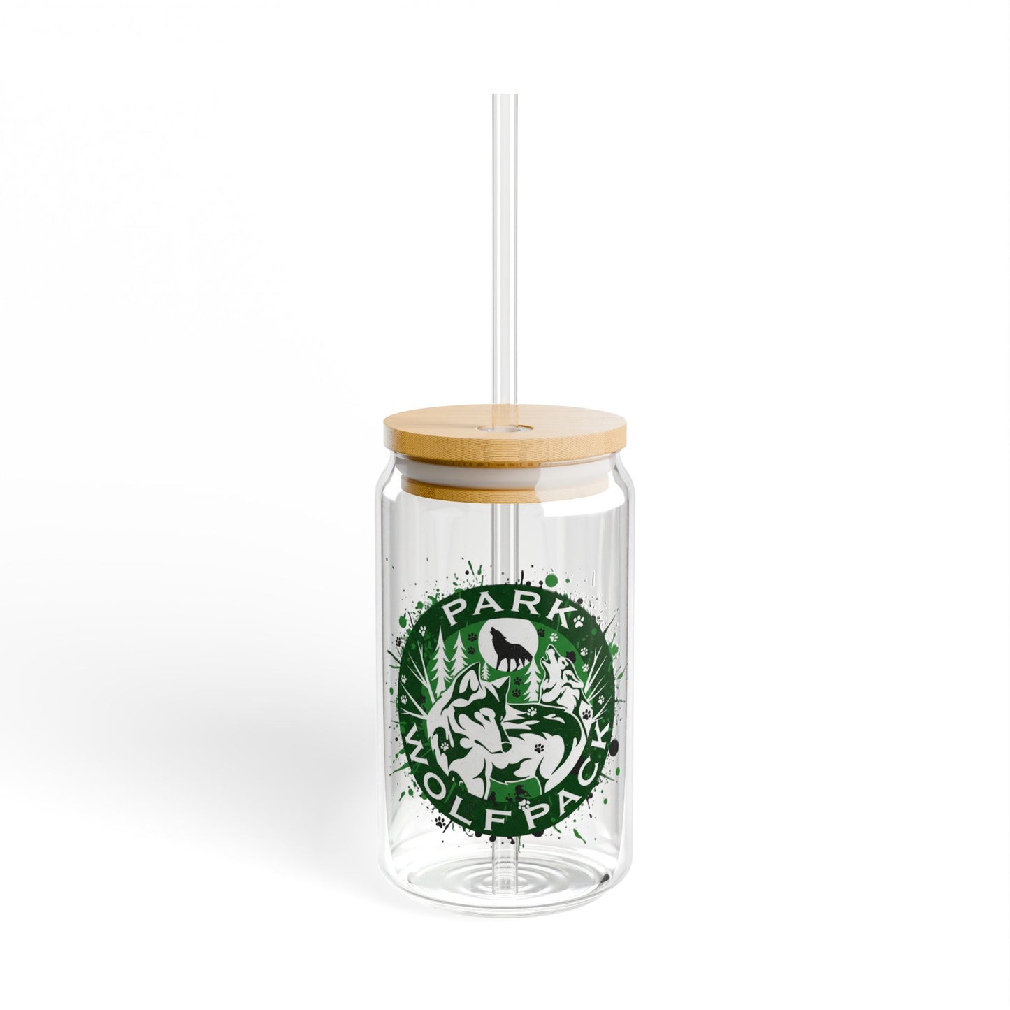 Park Wolfpack Sipper Glass - 16oz Eco-Friendly Drinkware with Bamboo Lid & Straw