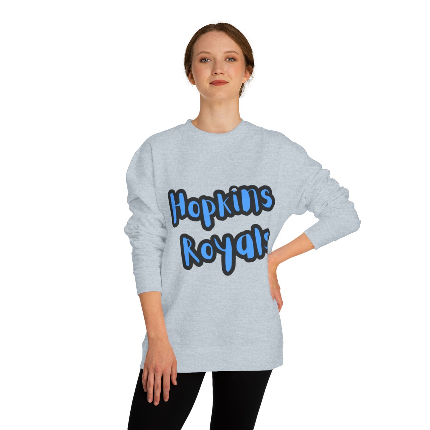Hopkins Royals Crewneck Sweatshirt — Blue Bubble Letter School Spirit