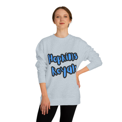 Hopkins Royals Crewneck Sweatshirt — Blue Bubble Letter School Spirit