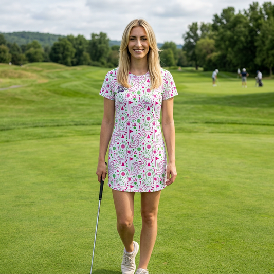 Logger's Trail Golf T-Shirt Dress — Pink & Green Golf Mix