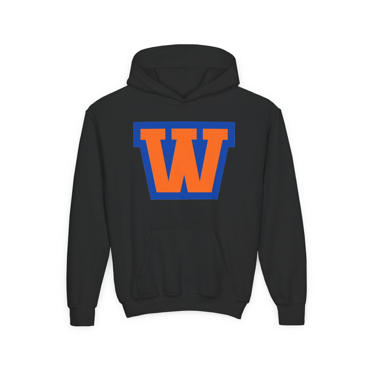 Youth Hoodie - Minneapolis Washburn Millers Orange & Blue 'W' School Logo with Mascot Back