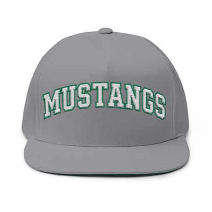 Mounds View Mustangs Embroidered White Text Flat Bill Cap — School Spirit Snapback