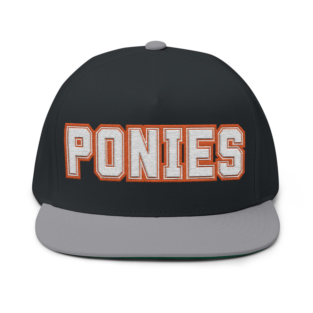 Stillwater Ponies Embroidered White Text Flat Bill Cap — School Spirit Snapback