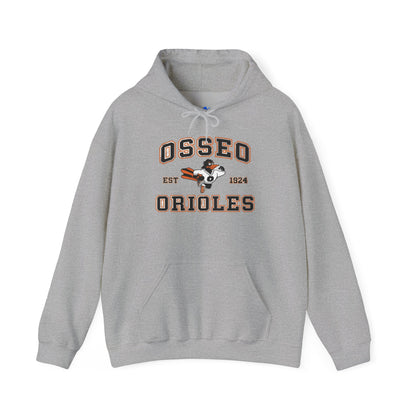 Osseo Orioles Hoodie — Vintage Mascot Logo "Est. 1924" School Spirit Pullover