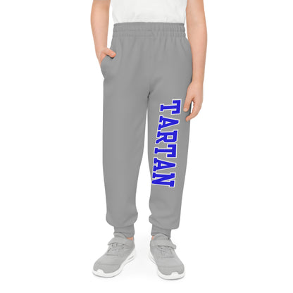 Tartan Youth Joggers —Grey Athletic Sweatpants with Vertical 'TARTAN' Side Print