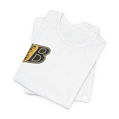 Burnsville Blaze Flaming 'B' Graphic Tee — Retro Letterman Style T-Shirt