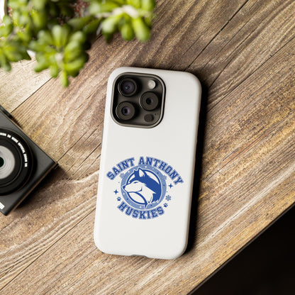 Saint Anthony Huskies Tough Phone Case — Protective White Phone Cover with Husky Logo