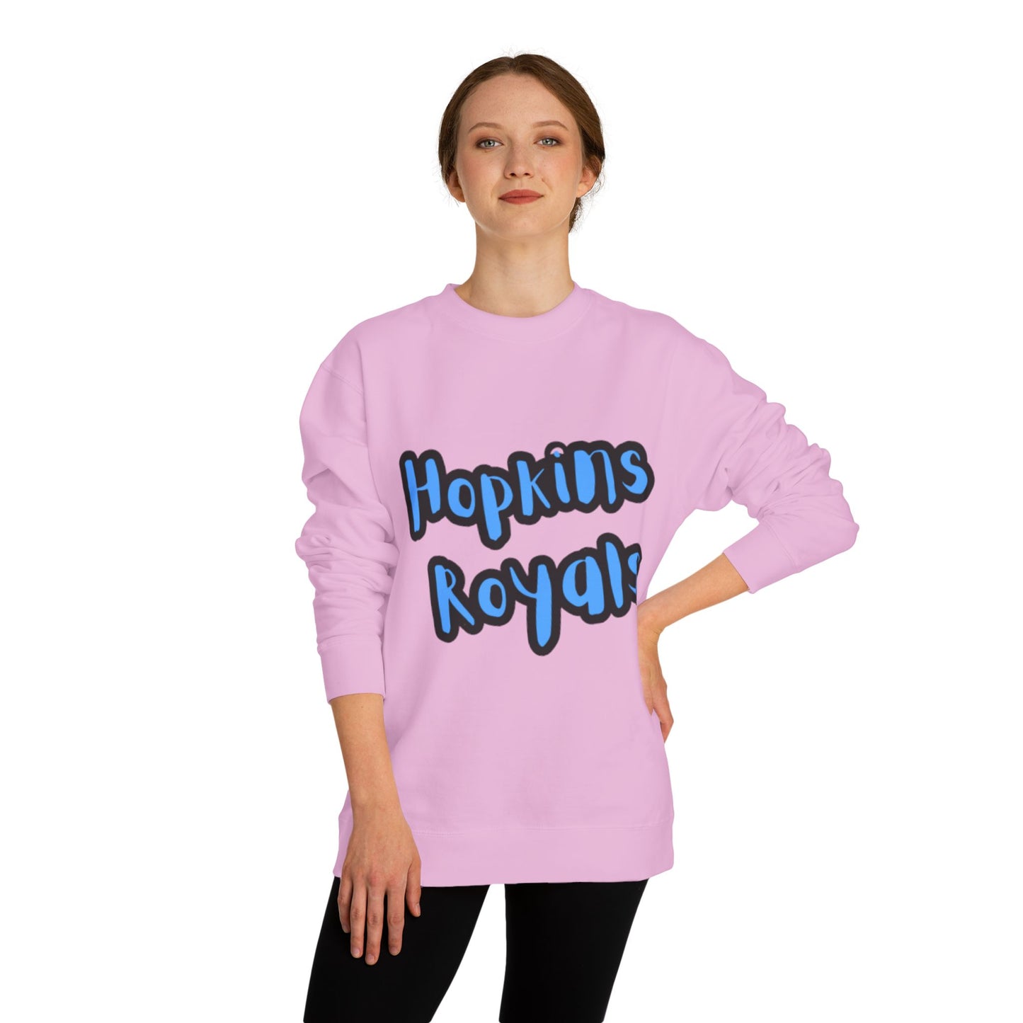 Hopkins Royals Crewneck Sweatshirt — Blue Bubble Letter School Spirit