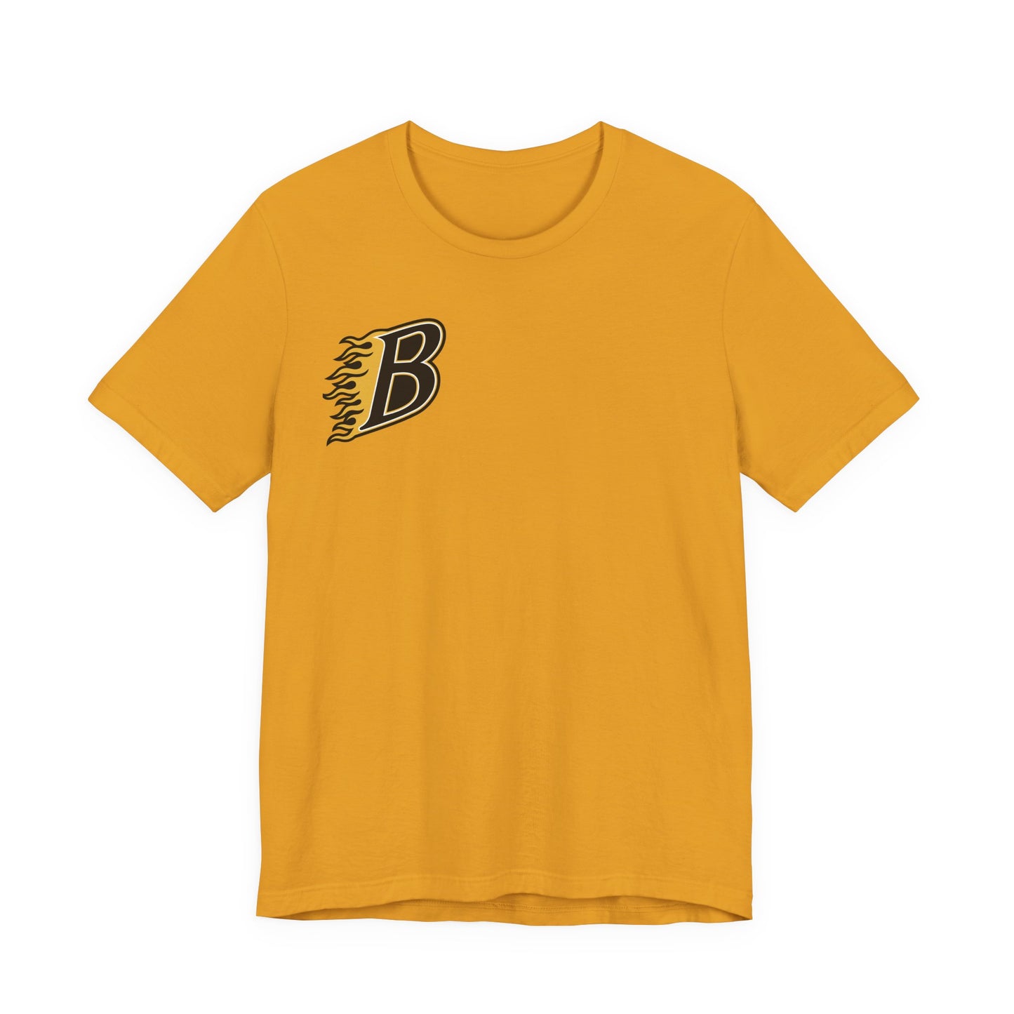 Burnsville Blaze Flaming 'B' Graphic Tee — Retro Letterman Style T-Shirt