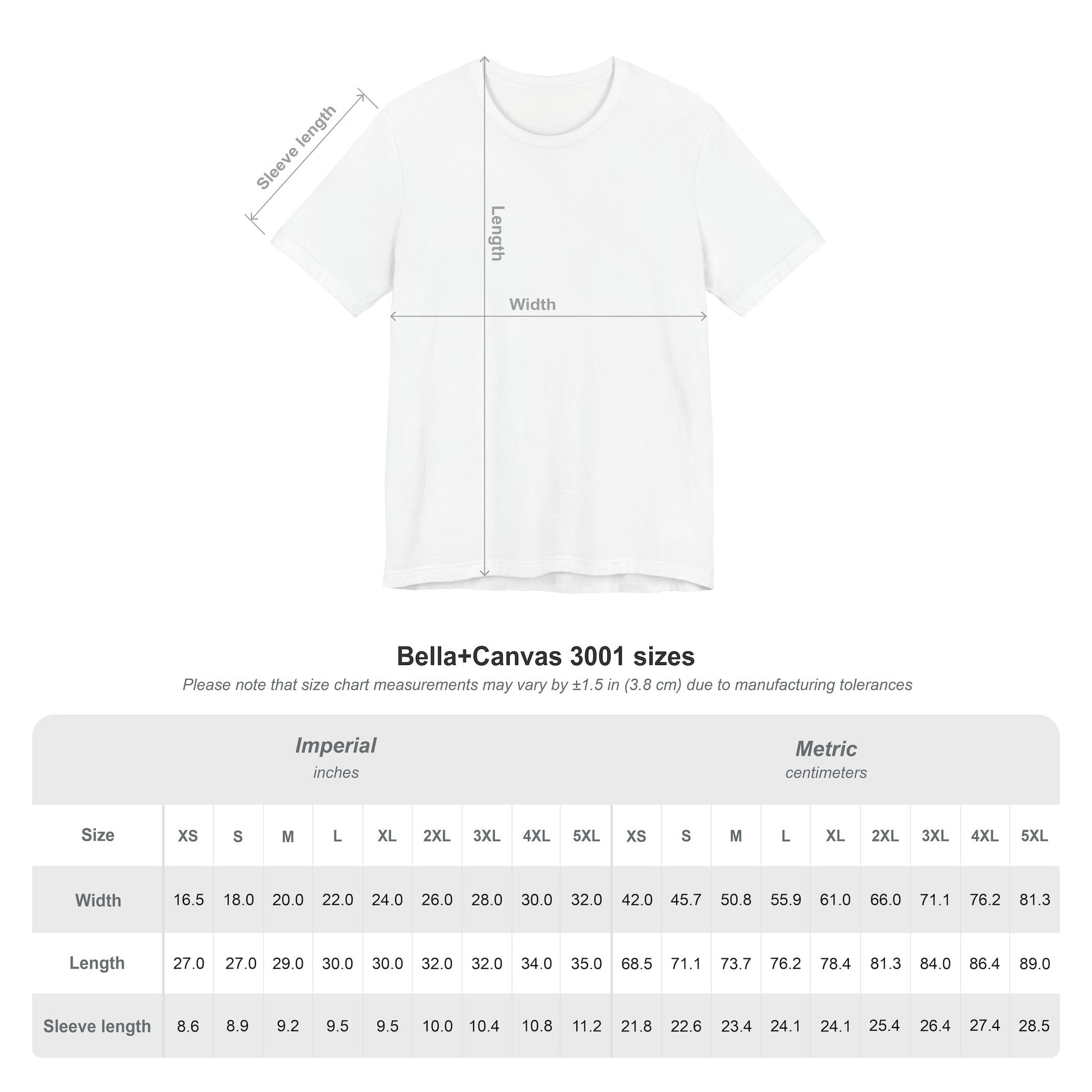 Lakeville North Panthers women's tee size chart showing measurements for width, length, and sleeve length in inches.