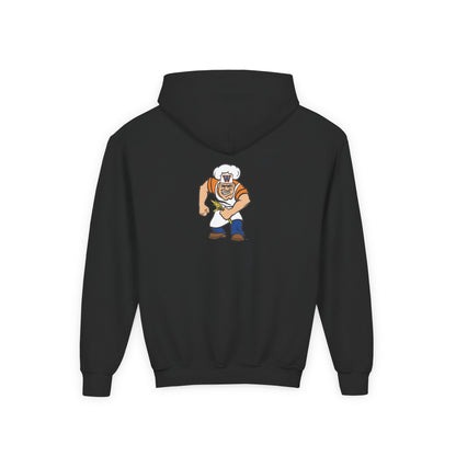 Youth Hoodie - Minneapolis Washburn Millers Orange & Blue 'W' School Logo with Mascot Back