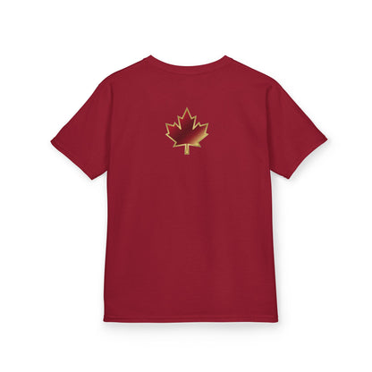 Maple Grove Crimson Kids Tee — Youth Shirt with Mascot Back Print