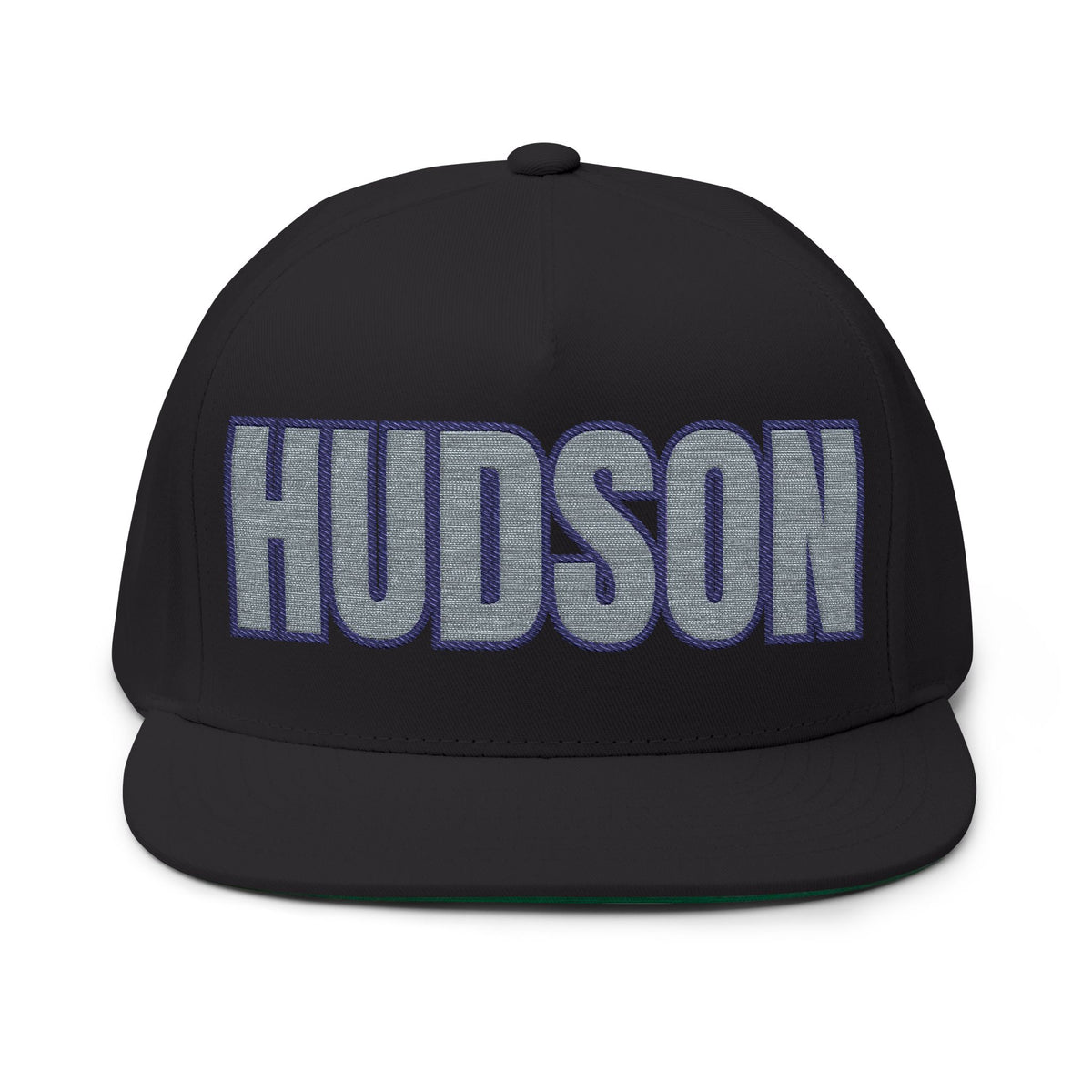 Hudson Raiders Embroidered Black Text Flat Bill Cap — School Spirit Snapback