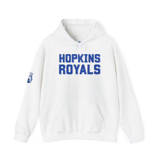 Hopkins Royals Block White Sweatshirt with Logo on Sleeve