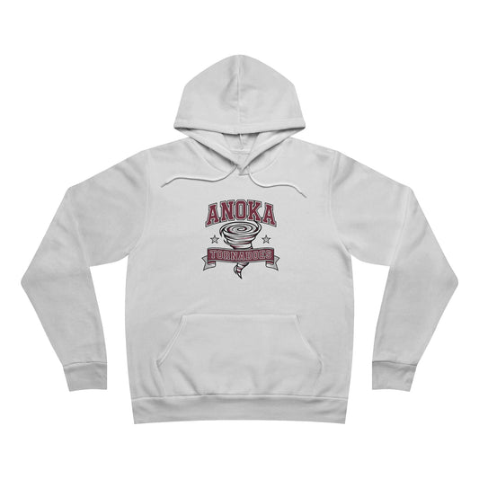 Anoka Tornadoes hoodie in white featuring a cozy retro logo pullover style with kangaroo pocket.