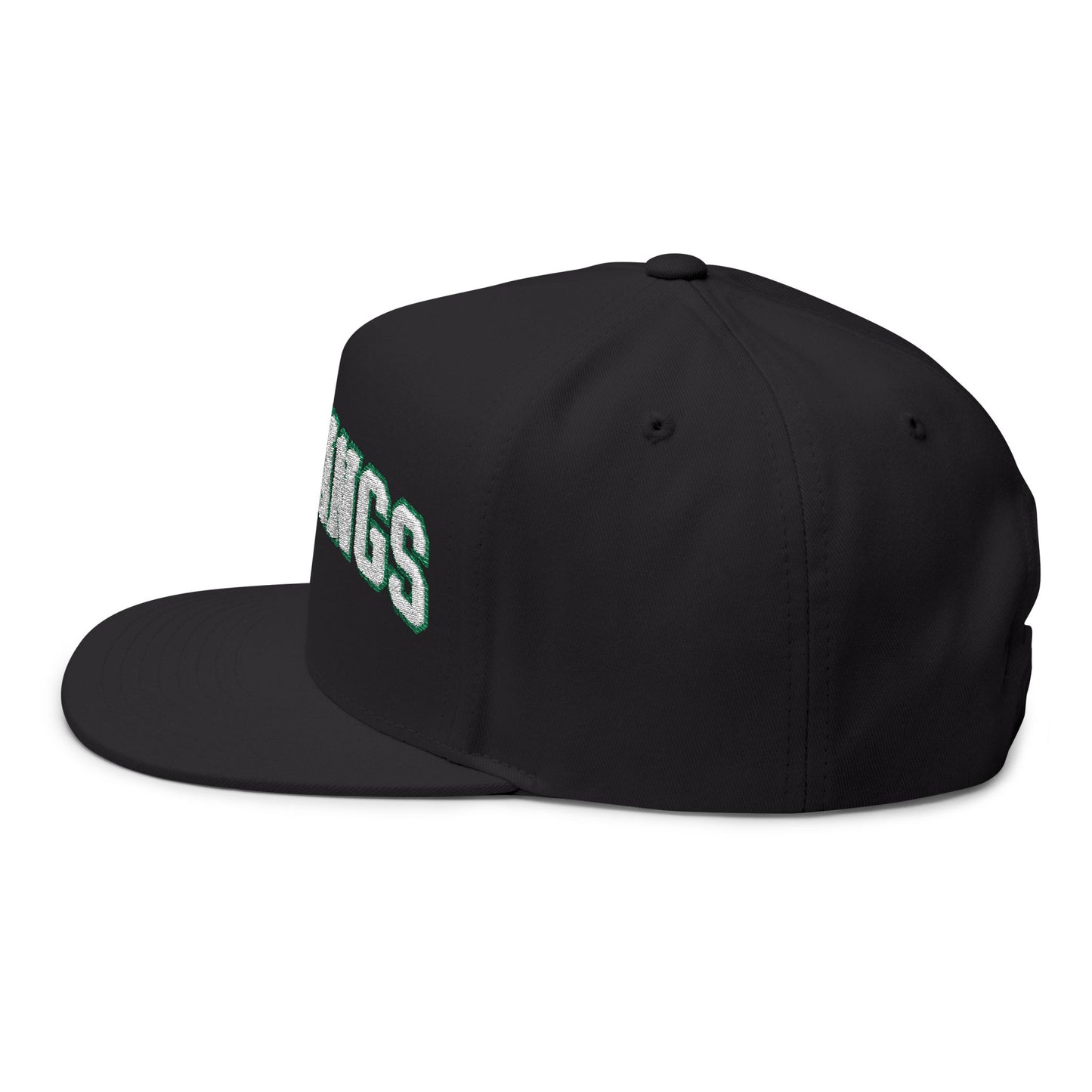Mounds View Mustangs Embroidered White Text Flat Bill Cap — School Spirit Snapback
