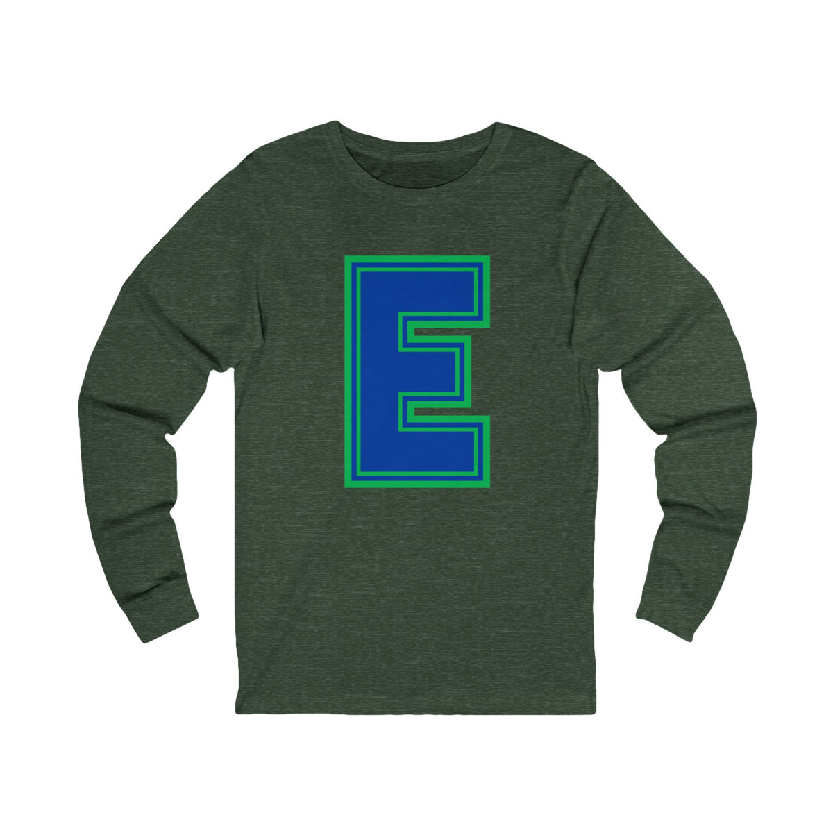 Eagan WildcatsnGreen and Blue Letter E Long Sleeve Tee