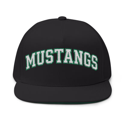 Mounds View Mustangs Embroidered White Text Flat Bill Cap — School Spirit Snapback
