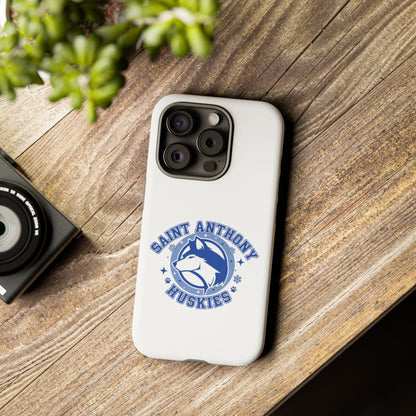 Saint Anthony Huskies Tough Phone Case — Protective White Phone Cover with Husky Logo