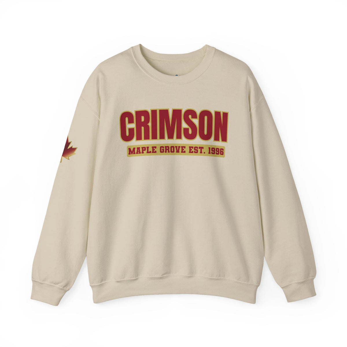 Crimson Maple Grove Crewneck Sweatshirt — Vintage Collegiate Maple Leaf Design