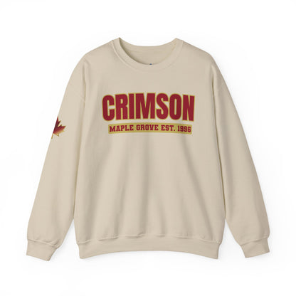 Crimson Maple Grove Crewneck Sweatshirt — Vintage Collegiate Maple Leaf Design