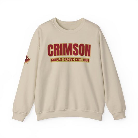 Crimson Maple Grove Crewneck Sweatshirt — Vintage Collegiate Maple Leaf Design