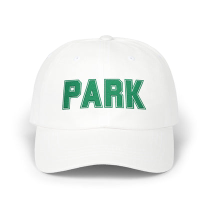 Park Embroidered Cap — Vintage Green Lettering Baseball Hat