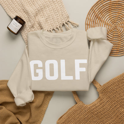 Embroidered Golf Crewneck Sweatshirt — Minimalist Bold Logo Pullover for Golfers