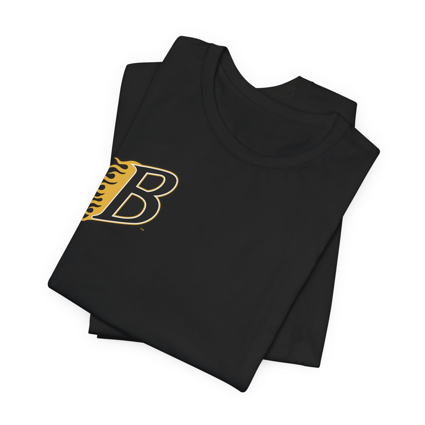 Burnsville Blaze Flaming 'B' Graphic Tee — Retro Letterman Style T-Shirt